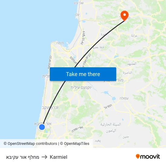 Or Akiva Interchange to Karmiel map