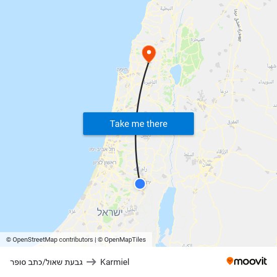 גבעת שאול/כתב סופר to Karmiel map