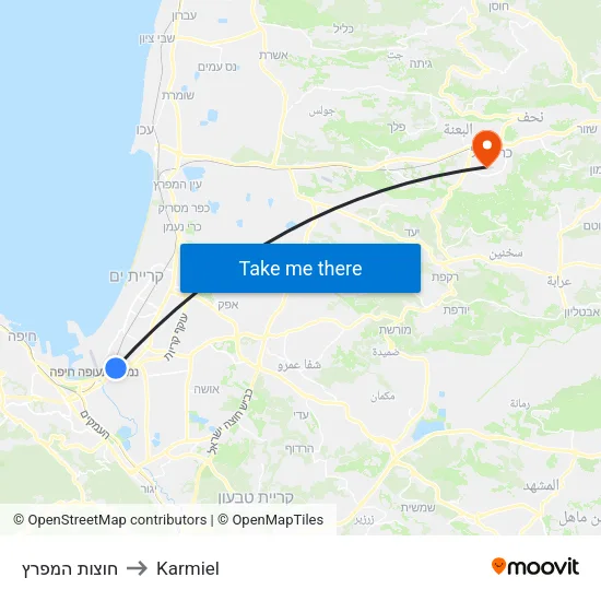חוצות המפרץ to Karmiel map