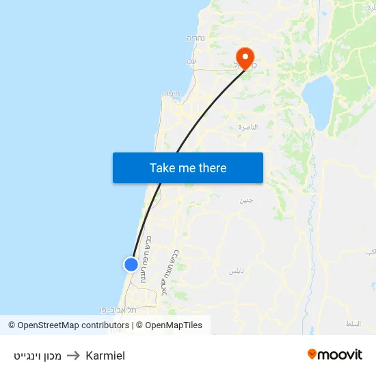 מכון וינגייט to Karmiel map