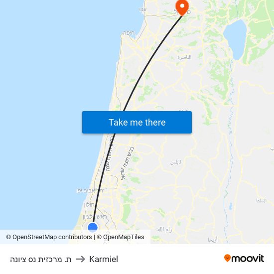 ת. מרכזית נס ציונה to Karmiel map