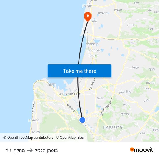 מחלף יגור to בוסתן הגליל map