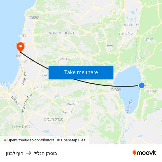 חוף לבנון to בוסתן הגליל map