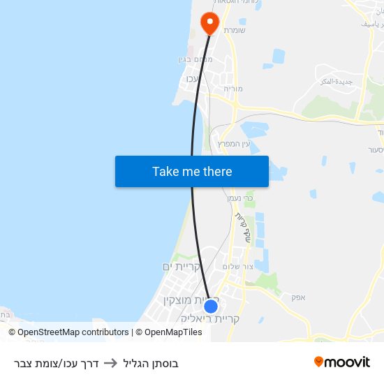 דרך עכו/צומת צבר to בוסתן הגליל map