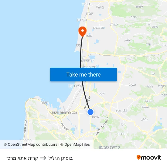 קרית אתא מרכז to בוסתן הגליל map