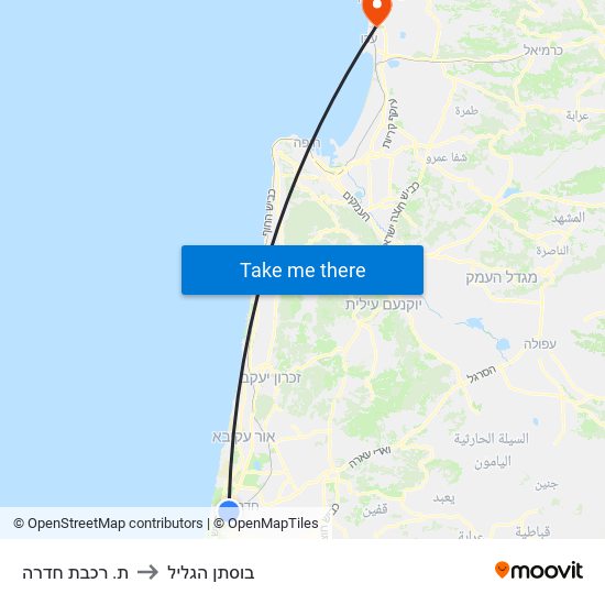 ת. רכבת חדרה to בוסתן הגליל map