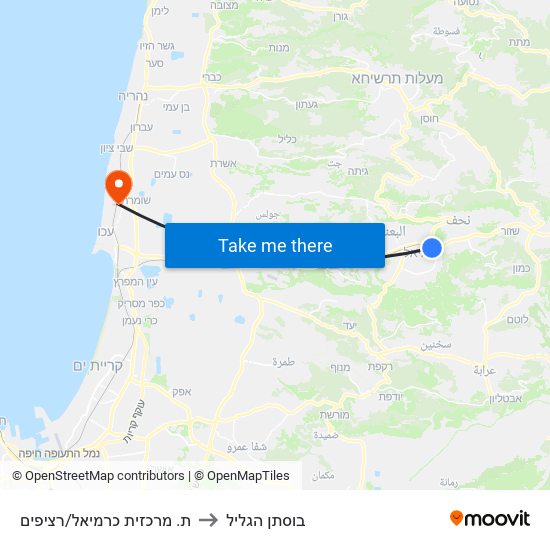 ת. מרכזית כרמיאל/רציפים to בוסתן הגליל map