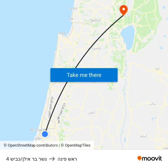 גשר בר אילן/כביש 4 to ראש פינה map
