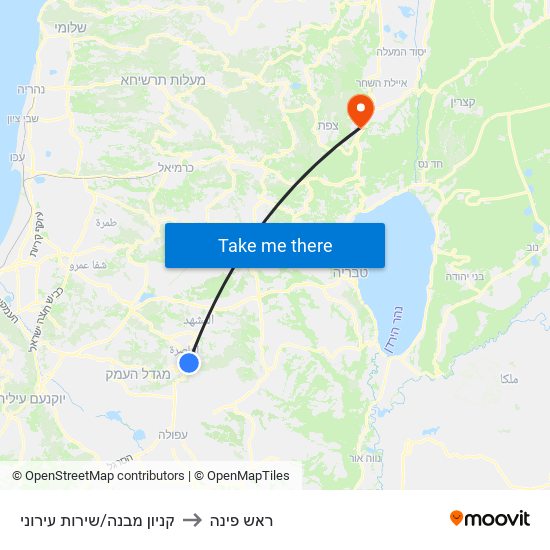 קניון מבנה/שירות עירוני to ראש פינה map