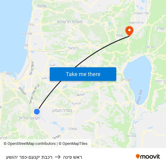 רכבת יקנעם-כפר יהושע to ראש פינה map