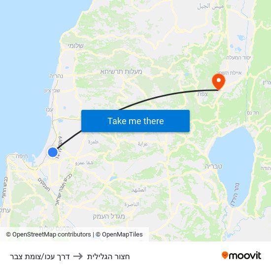 דרך עכו/צומת צבר to חצור הגלילית map