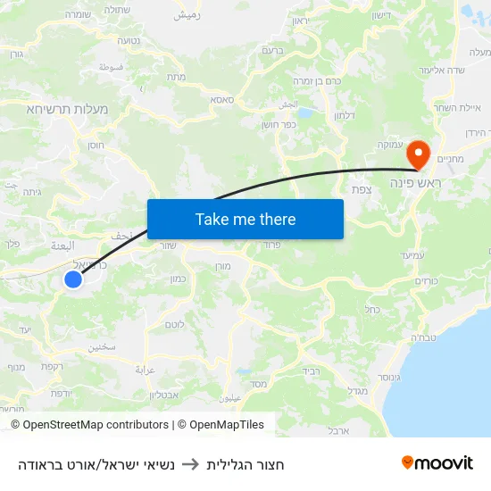 נשיאי ישראל/אורט בראודה to חצור הגלילית map