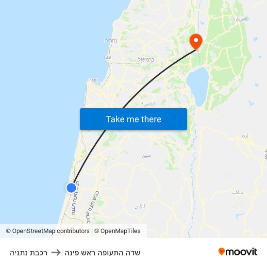 רכבת נתניה to שדה התעופה ראש פינה map