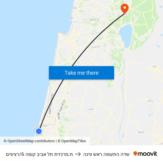 ת.מרכזית תל אביב קומה 6/רציפים to שדה התעופה ראש פינה map