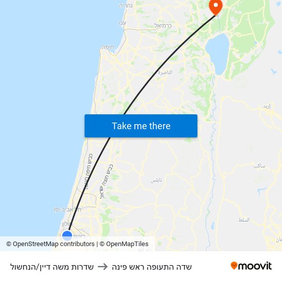 שדרות משה דיין/הנחשול to שדה התעופה ראש פינה map