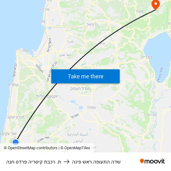 ת. רכבת קיסריה פרדס חנה to שדה התעופה ראש פינה map