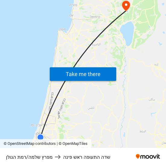 מפרץ שלמה/רמת הגולן to שדה התעופה ראש פינה map