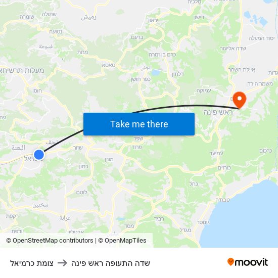 צומת כרמיאל to שדה התעופה ראש פינה map