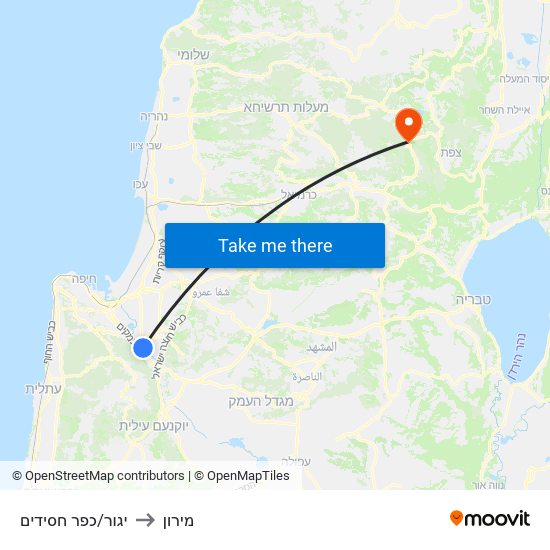 יגור/כפר חסידים to מירון map