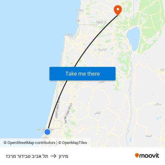 תל אביב סבידור מרכז to מירון map