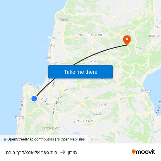 בית ספר אליאנס/דרך בירם to מירון map