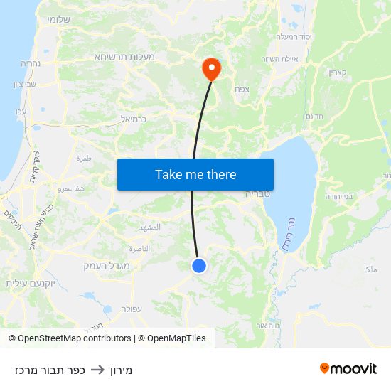 כפר תבור מרכז to מירון map