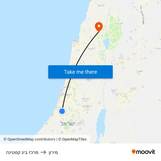 מרכז ביג קסטינה to מירון map