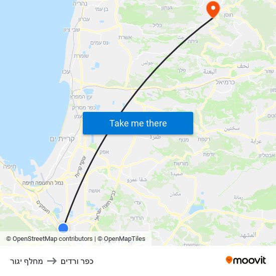 מחלף יגור to כפר ורדים map