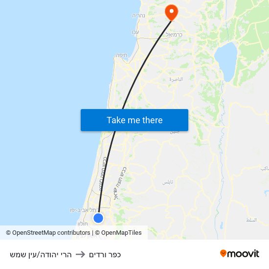 הרי יהודה/עין שמש to כפר ורדים map