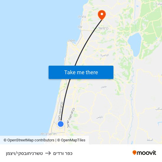 טשרניחובסקי/ויצמן to כפר ורדים map