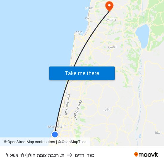 ת. רכבת צומת חולון/לוי אשכול to כפר ורדים map