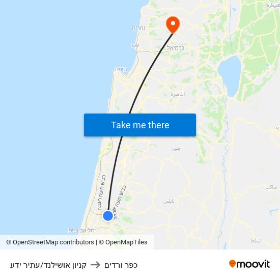 קניון אושילנד/עתיר ידע to כפר ורדים map