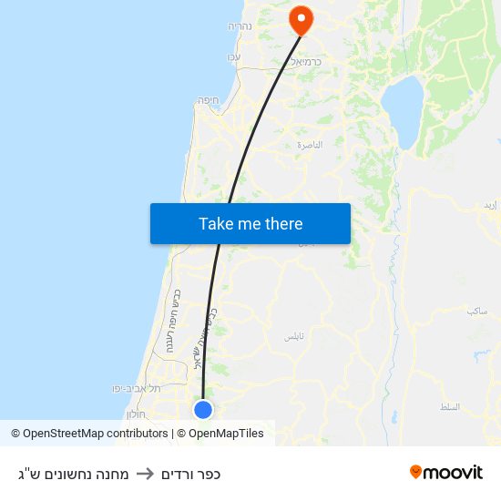 מחנה נחשונים ש''ג to כפר ורדים map