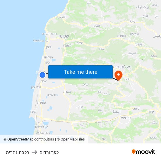 רכבת נהריה to כפר ורדים map