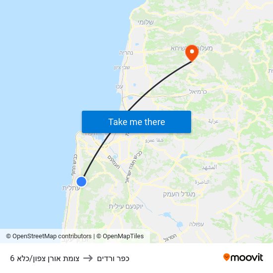 צומת אורן צפון/כלא 6 to כפר ורדים map