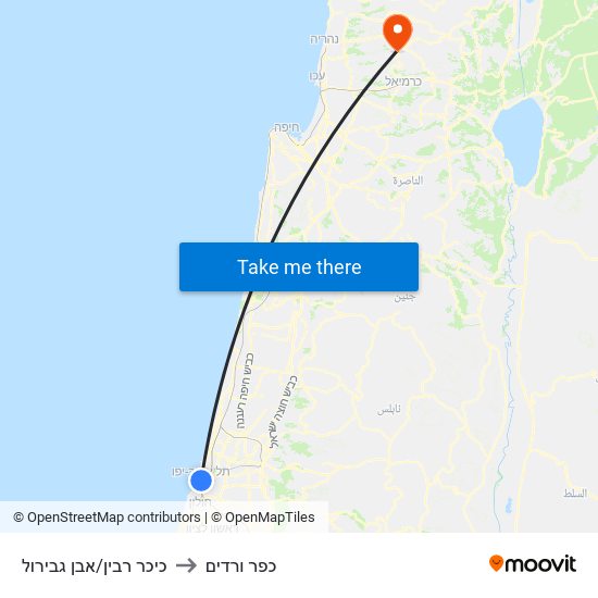 כיכר רבין/אבן גבירול to כפר ורדים map