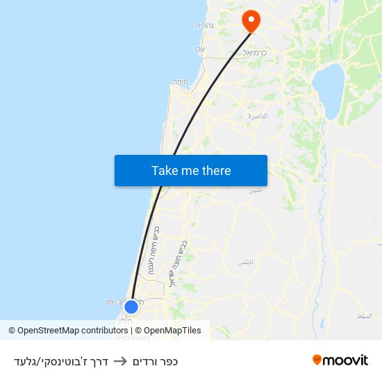 דרך ז'בוטינסקי/גלעד to כפר ורדים map