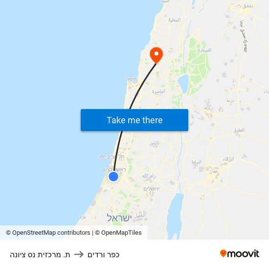 ת. מרכזית נס ציונה to כפר ורדים map