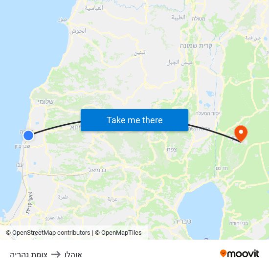 צומת נהריה to אוהלו map