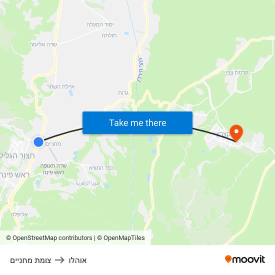 צומת מחניים to אוהלו map