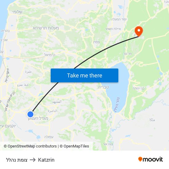 צומת נהלל to Katzrin map