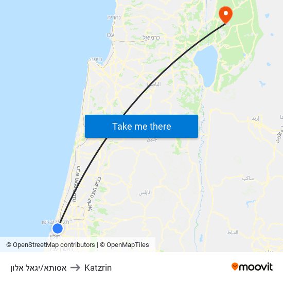אסותא/יגאל אלון to Katzrin map