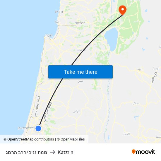 צומת גנים/הרב הרצוג to Katzrin map