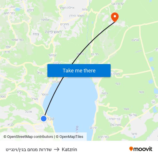 שדרות מנחם בגין/וינגייט to Katzrin map