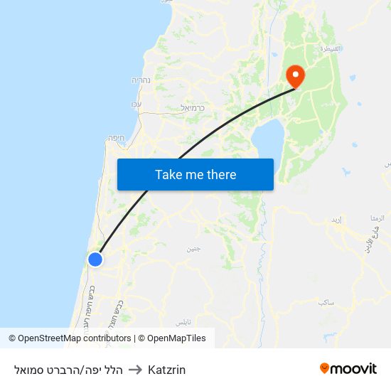 הלל יפה/הרברט סמואל to Katzrin map