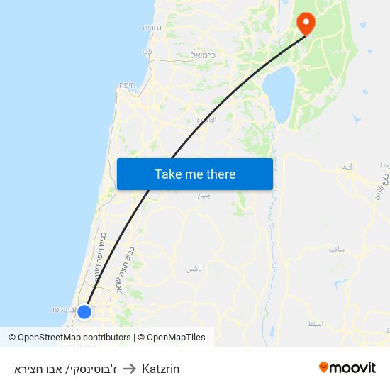 ז'בוטינסקי/ אבו חצירא to Katzrin map