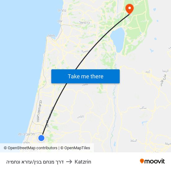 דרך מנחם בגין/עזרא ונחמיה to Katzrin map