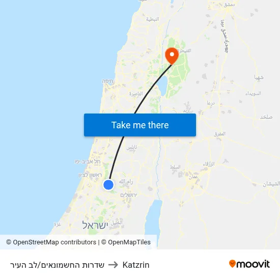 שדרות החשמונאים/לב העיר to Katzrin map