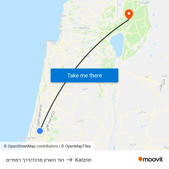הוד השרון מרכז/דרך רמתיים to Katzrin map