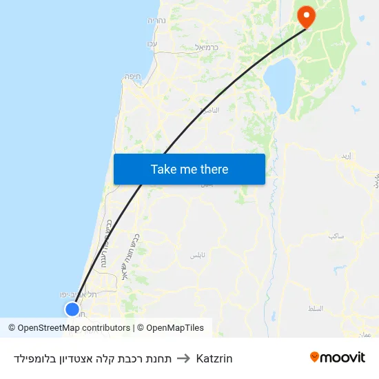 תחנת רכבת קלה אצטדיון בלומפילד to Katzrin map
